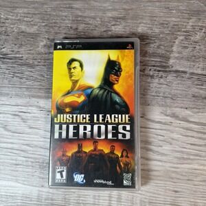 Sony PSP Justice League Heroes CIB Complete w/ Manual Art‎ Damage TESTED